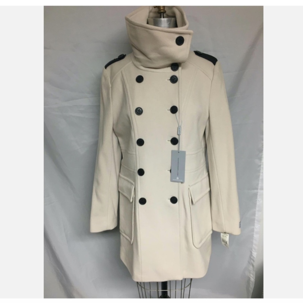 Andrew Marc Hayley Double Breasted Button Front Wool Coat Cream NWT $495